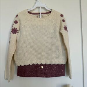 Cynthia Rowley Cream Crewneck Sweater with Mauve Floral Accents